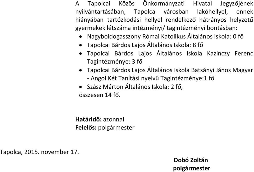 fő Tapolcai Bárdos Lajos Általános Iskola Kazinczy Ferenc Tagintézménye: 3 fő Tapolcai Bárdos Lajos Általános Iskola Batsányi János Magyar - Angol Két Tanítási