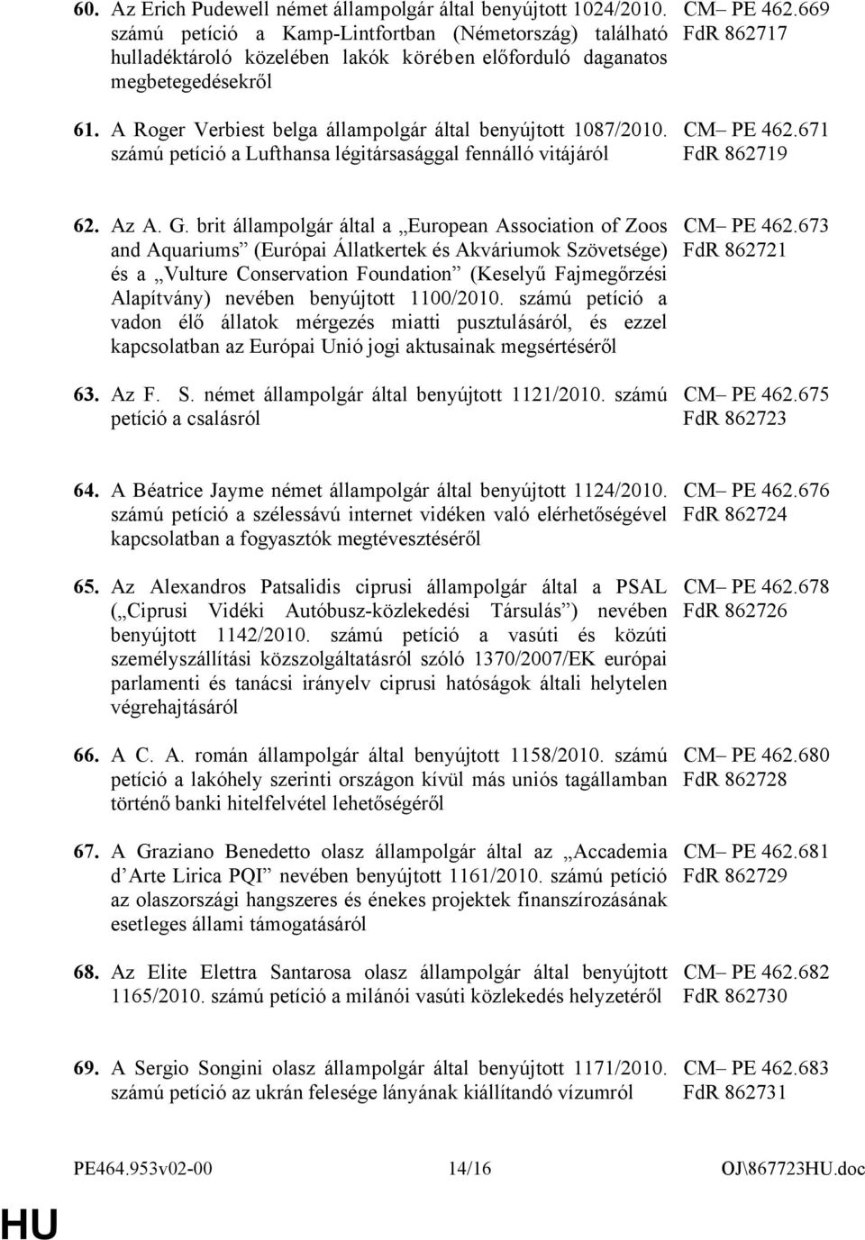 A Roger Verbiest belga állampolgár által benyújtott 1087/2010. számú petíció a Lufthansa légitársasággal fennálló vitájáról PE 462.669 FdR 862717 PE 462.671 FdR 862719 62. Az A. G.