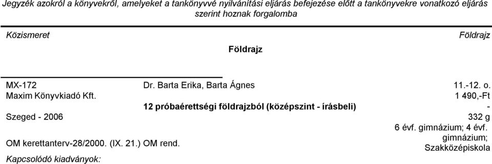 földrajzból (középszint írásbeli) Szeged 2006 OM
