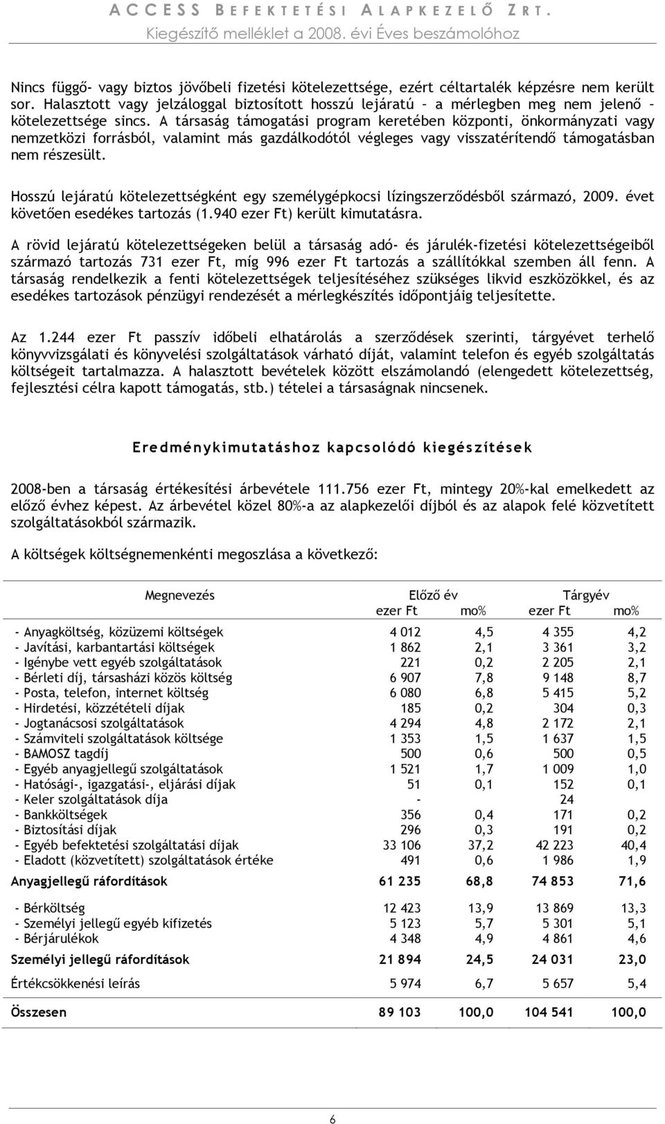 A társaság támogatási program keretében központi, önkormányzati vagy nemzetközi forrásból, valamint más gazdálkodótól végleges vagy visszatérítendı támogatásban nem részesült.