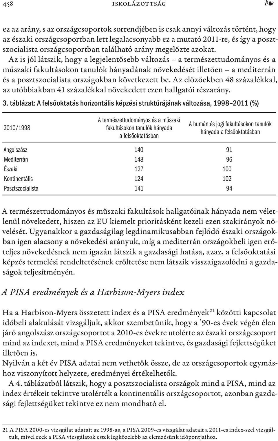 Az is jól látszik, hogy a legjelentősebb változás a természettudományos és a műszaki fakultásokon tanulók hányadának növekedését illetően a mediterrán és a posztszocialista országokban következett be.