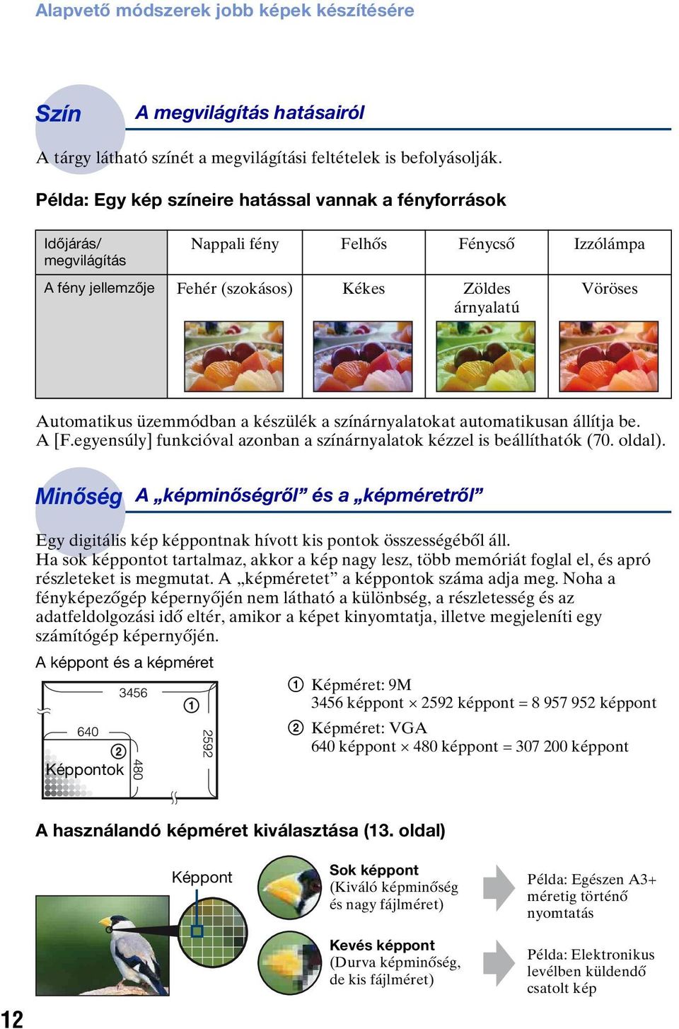 üzemmódban a készülék a színárnyalatokat automatikusan állítja be. A [F.egyensúly] funkcióval azonban a színárnyalatok kézzel is beállíthatók (70. oldal).