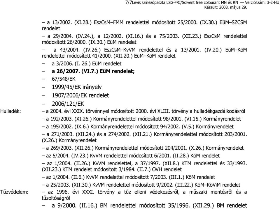 (IV.20.) EüM KöM rendelettel módosított 41/2000. (XII.20.) EüM KöM rendelet a 3/2006. (I. 26.) EüM rendelet a 26/2007.