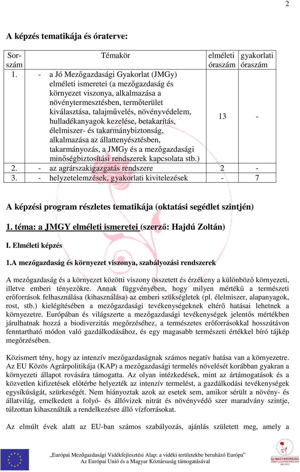 hulladékanyagok kezelése, betakarítás, 13 - élelmiszer- és takarmánybiztonság, alkalmazása az állattenyésztésben, takarmányozás, a JMGy és a mezőgazdasági minőségbiztosítási rendszerek kapcsolata stb.