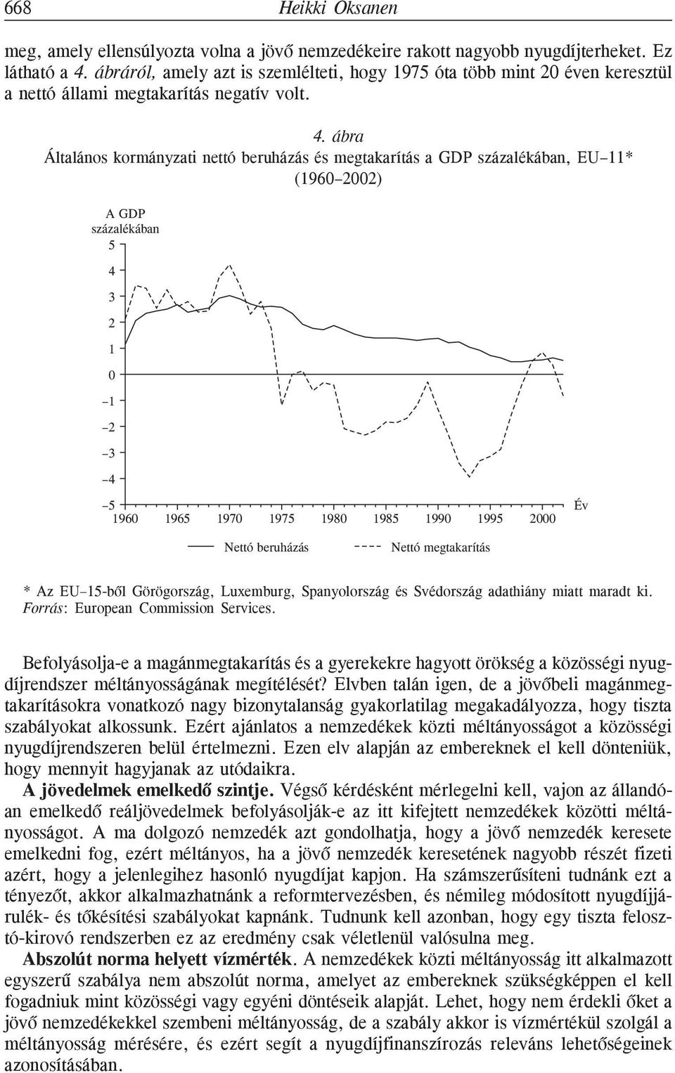 ábra Általános kormányzati nettó beruházás és megtakarítás a GDP százalékában, EU 11* (1960 2002) A GDP százalékában 5 4 3 2 1 0 1 2 3 4 5 Év 1960 1965 1970 1975 1980 1985 1990 1995 2000 Nettó