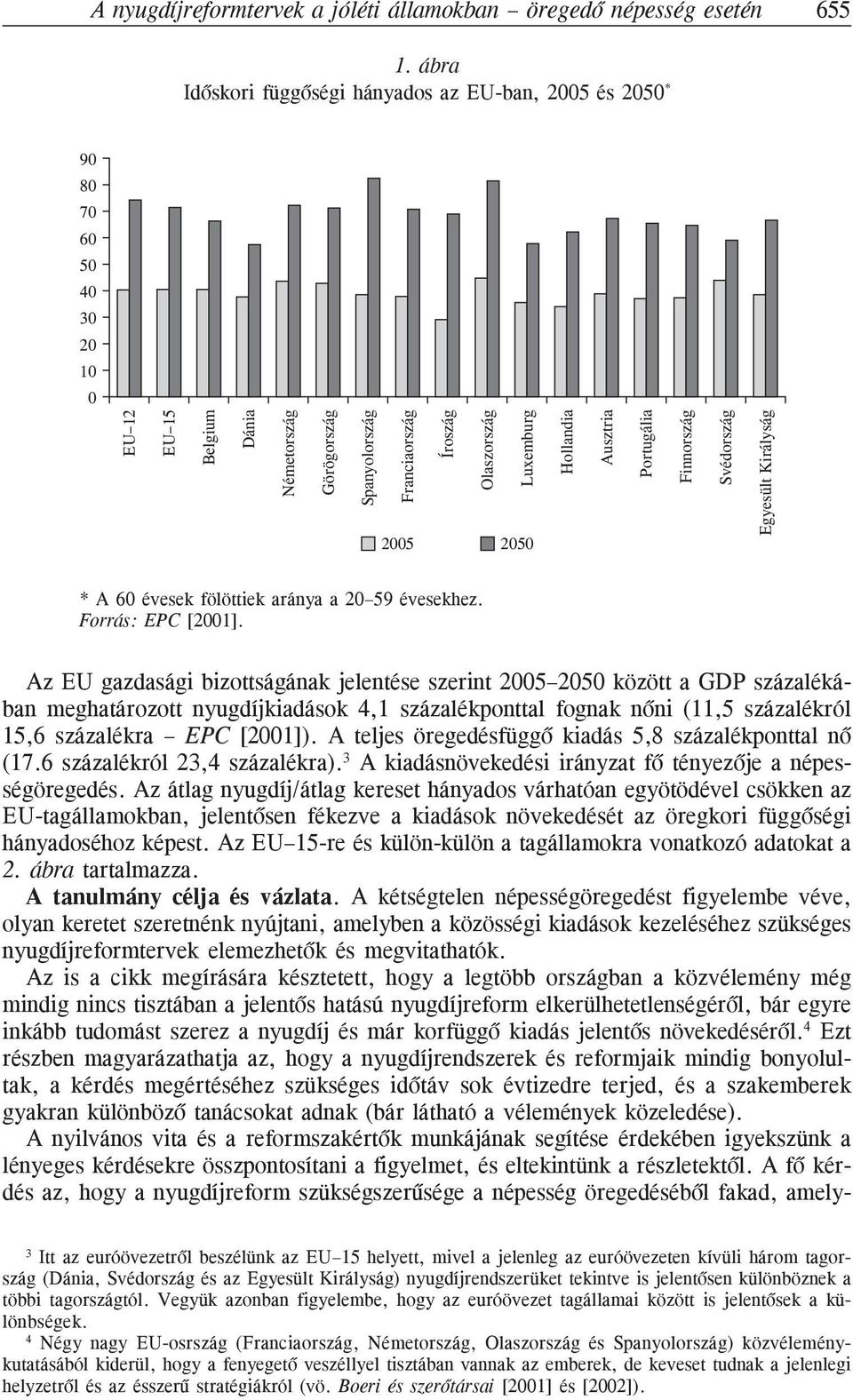 2005 2050 Hollandia Ausztria Portugália Finnország Svédország Egyesült Királyság * A 60 évesek fölöttiek aránya a 20 59 évesekhez. Forrás: EPC [2001].