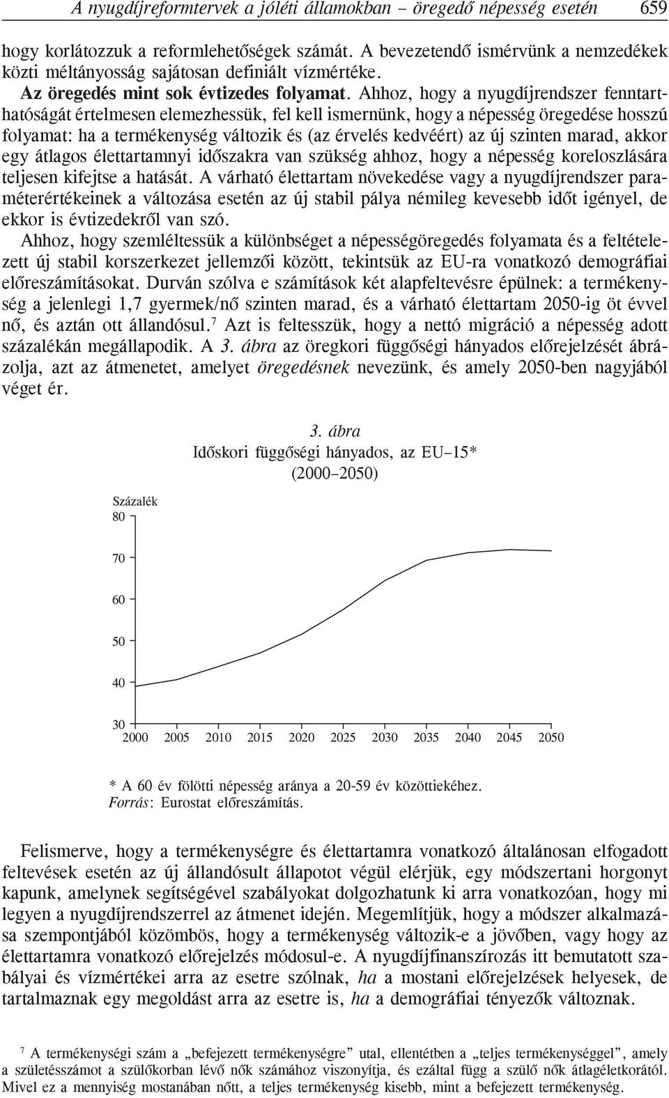 Ahhoz, hogy a nyugdíjrendszer fenntarthatóságát értelmesen elemezhessük, fel kell ismernünk, hogy a népesség öregedése hosszú folyamat: ha a termékenység változik és (az érvelés kedvéért) az új