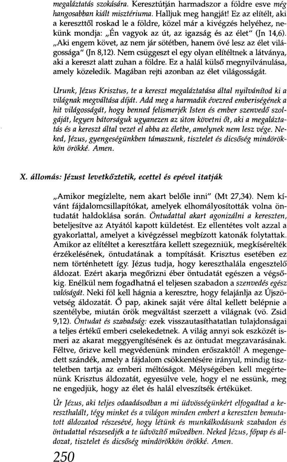 "Aki engem követ, az nem jár sötétben, hanem övé lesz az élet világossága" (Jn 8,12). Nem csüggeszt el egy olyan elítéltnek a látványa, aki a kereszt alatt zuhan a földre.