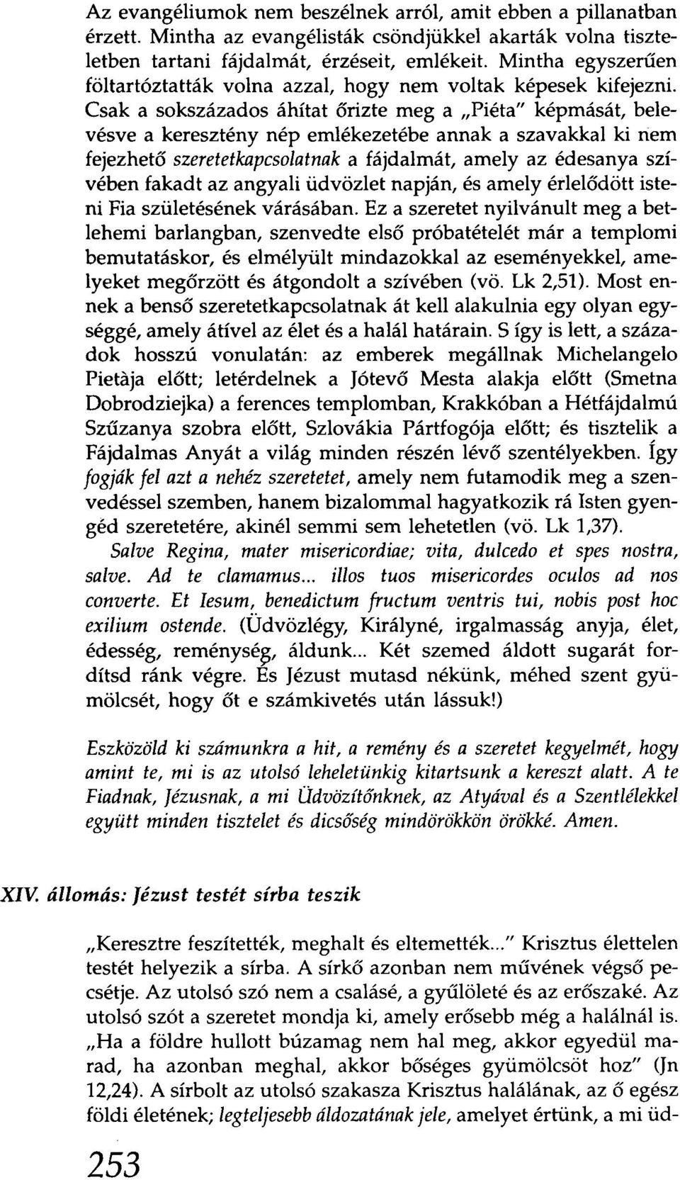 Csak a sokszázados áhítat őrizte meg a "Piéta" képmását, belevésve a keresztény nép emlékezetébe annak a szavakkal ki nem fejezhető szeretetkapcsolatnak a fájdalmát, amely az édesanya szívében fakadt