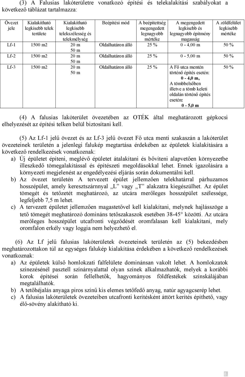 magasság A zöldfelület legkisebb mértéke Oldalhatáron álló 25 % 0-4,00 m 50 % Oldalhatáron álló 25 % 0-5,00 m 50 % Oldalhatáron álló 25 % A Fő utca mentén történő építés esetén: 0-4,0 m, A