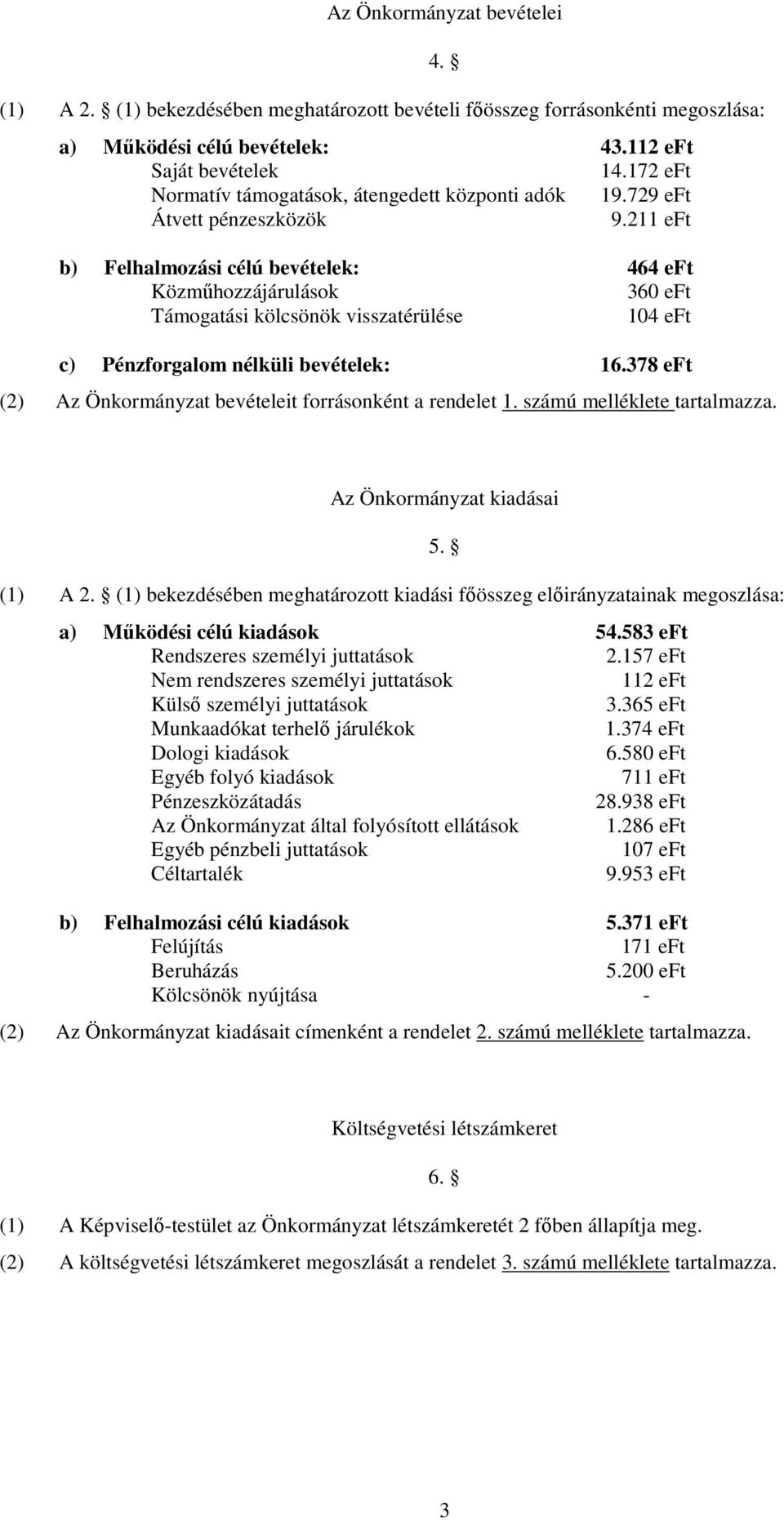 211 eft b) Felhalmozási célú bevételek: 464 eft Közmőhozzájárulások 360 eft Támogatási kölcsönök visszatérülése 104 eft c) Pénzforgalom nélküli bevételek: 16.