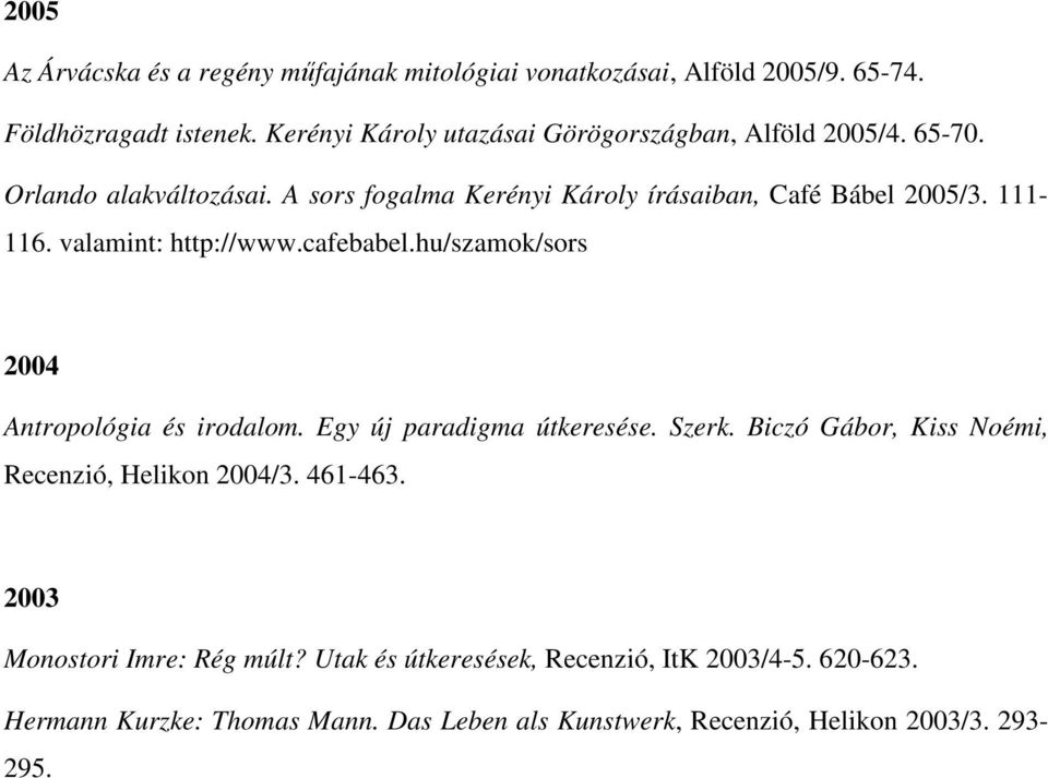 111-116. valamint: http://www.cafebabel.hu/szamok/sors 2004 Antropológia és irodalom. Egy új paradigma útkeresése. Szerk.