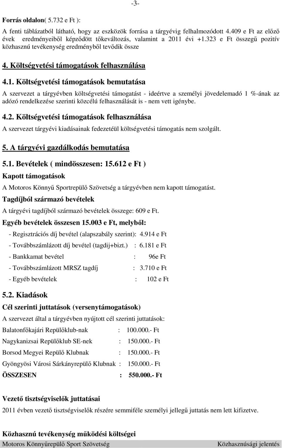 Költségvetési támogatások felhasználása 4.1.