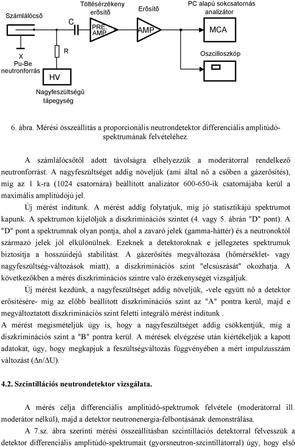 A nagyfeszültséget addig növeljük (ami által nő a csőben a gázerősítés), míg az 1 k-ra (1024 csatornára) beállított analizátor 600-650-ik csatornájába kerül a maximális amplitúdójú jel.