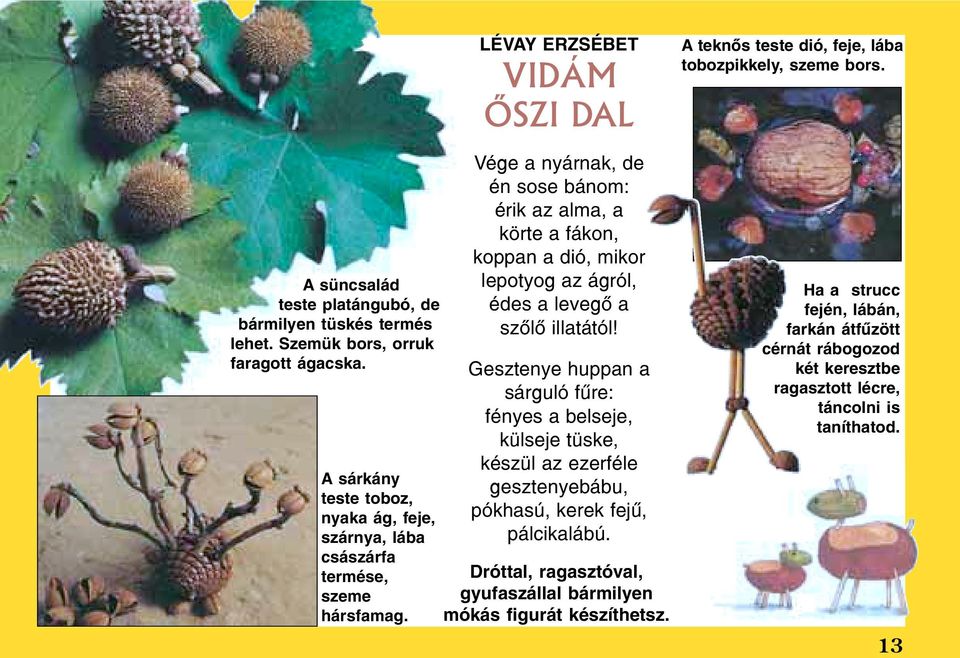 LÉVAY ERZSÉBET VIDÁM ÕSZI DAL Vége a nyárnak, de én sose bánom: érik az alma, a körte a fákon, koppan a dió, mikor lepotyog az ágról, édes a levegõ a szõlõ illatától!