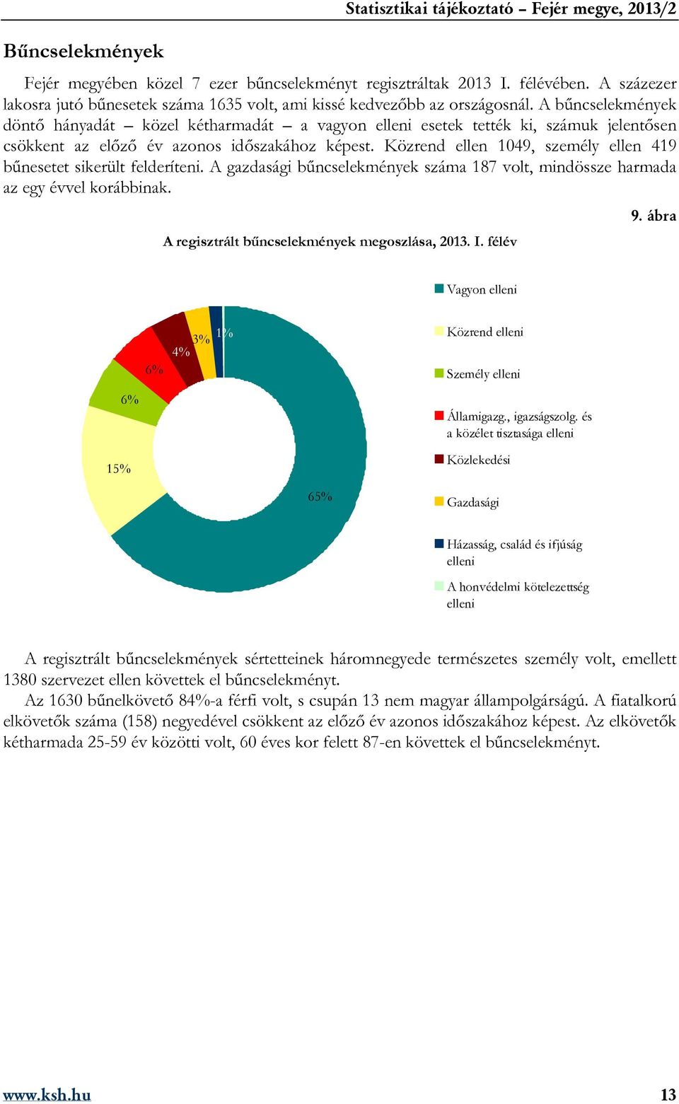 A bűncselekmények döntő hányadát közel kétharmadát a vagyon elleni esetek tették ki, számuk jelentősen csökkent az előző év azonos időszakához képest.