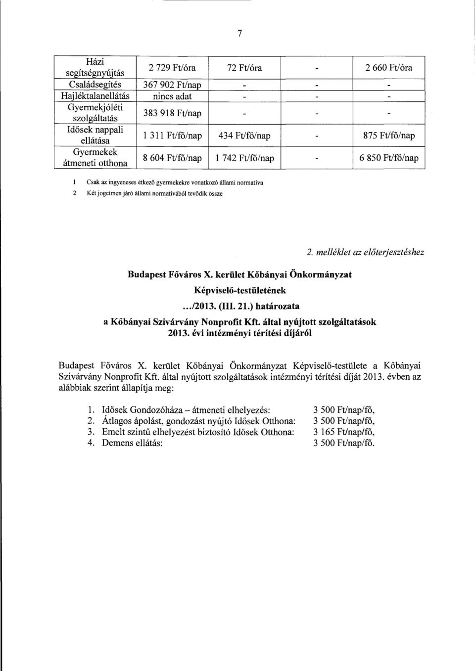 normatívából tevődik össze Budapest Főváros X. kerület Kőbányai Önkormányzat Képviselőtestületének.../2013. (III. 21.) határozata 2. melléklet az előterjesztéshez a Kőbányai Szivárvány Nonprofit Kft.