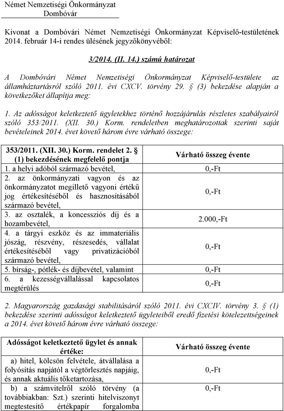 rendeletben meghatározottak szerinti saját bevételeinek 2014. évet követő három évre várható összege: 353/2011. (XII. 30.) Korm. rendelet 2. (1) bekezdésének megfelelő pontja Várható összeg évente 1.