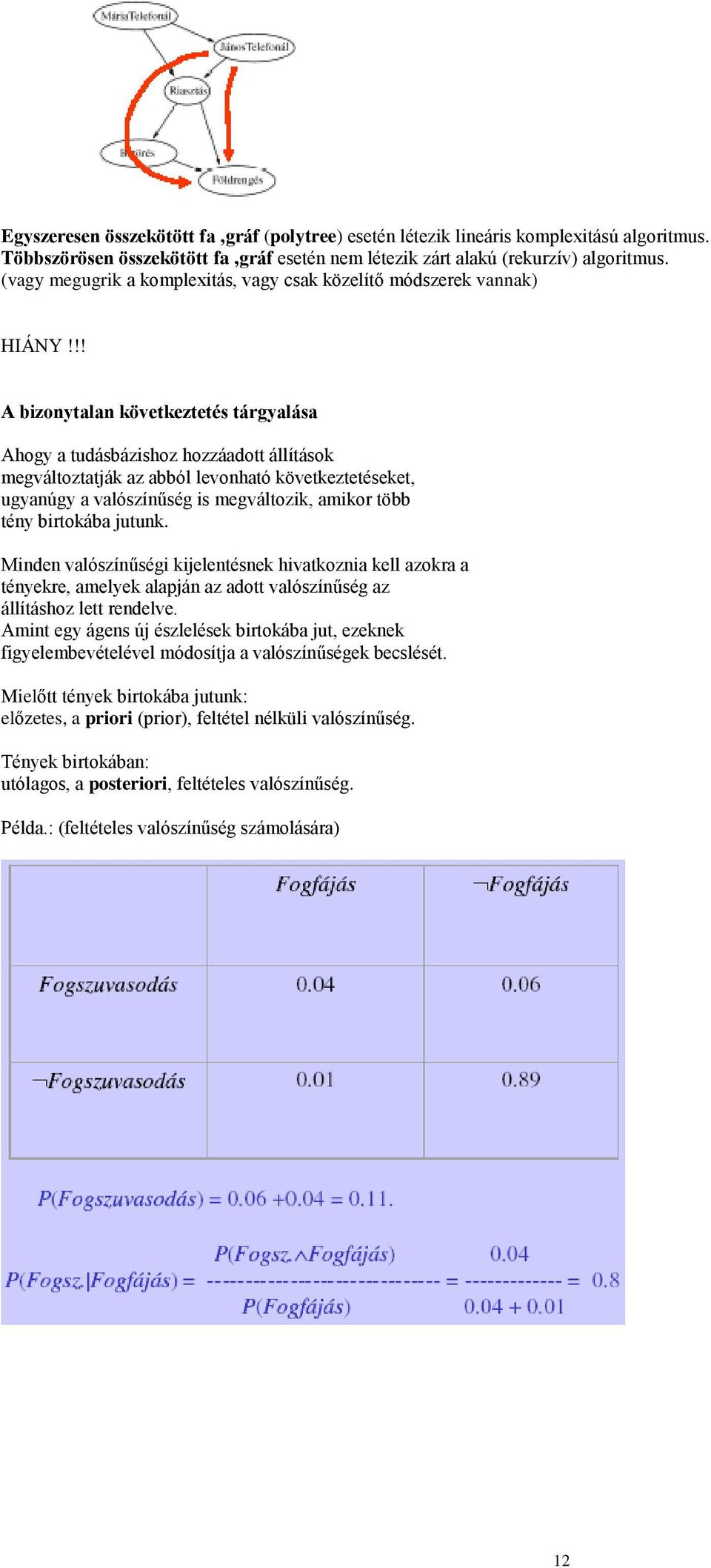 !! A bizonytalan következtetés tárgyalása Ahogy a tudásbázishoz hozzáadott állítások megváltoztatják az abból levonható következtetéseket, ugyanúgy a valószínűség is megváltozik, amikor több tény