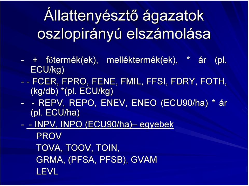 ECU/kg) - - FCER, FPRO, FENE, FMIL, FFSI, FDRY, FOTH, (kg/db) *(pl.