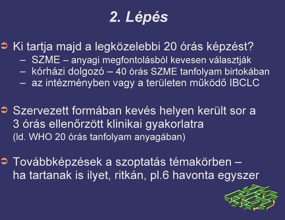 intézményben vagy a területen működő IBCLC Szervezett formában kevés helyen került sor a 3 órás