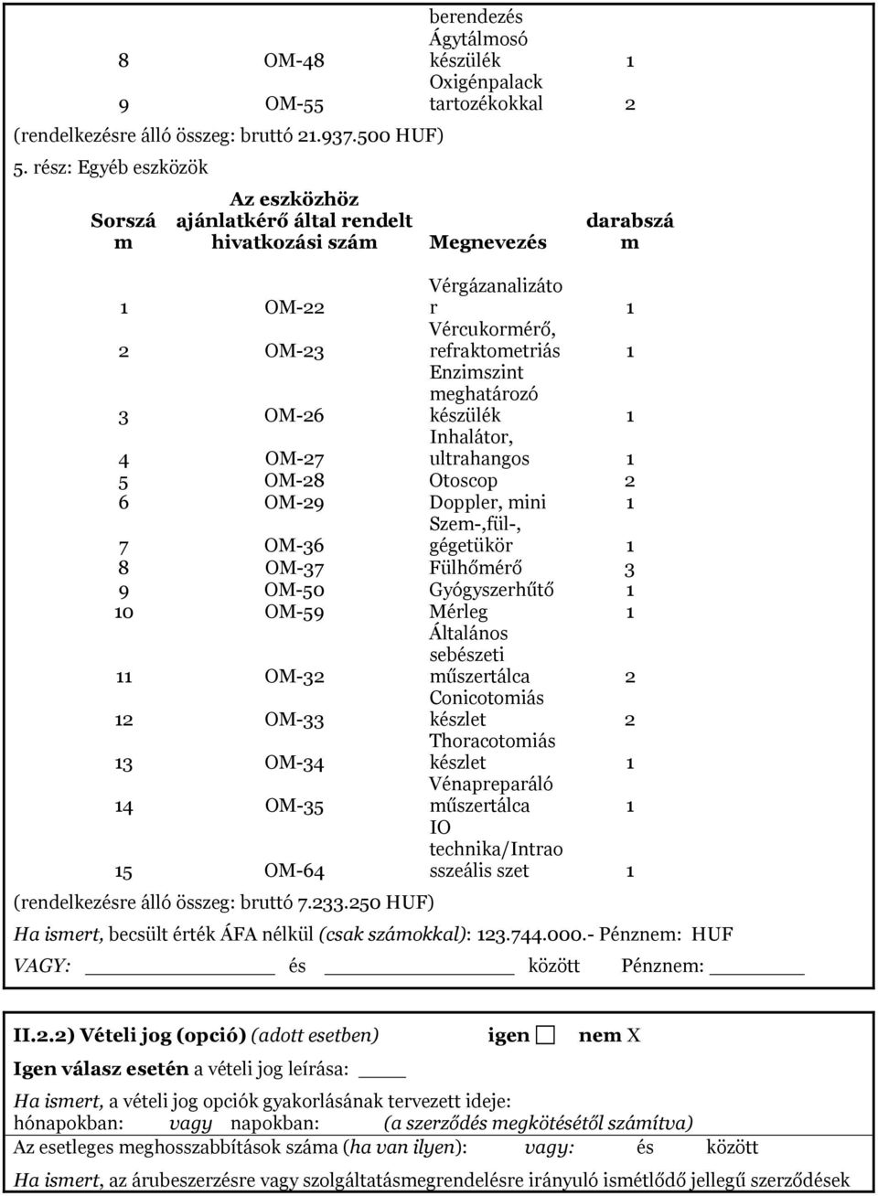 Vércukorérő, refraktoetriás 1 3 OM-26 Enziszint eghatározó készülék 1 4 OM-27 Inhalátor, ultrahangos 1 5 OM-28 Otoscop 2 6 OM-29 Doppler, ini 1 7 OM-36 Sze-,fül-, gégetükör 1 8 OM-37 Fülhőérő 3 9