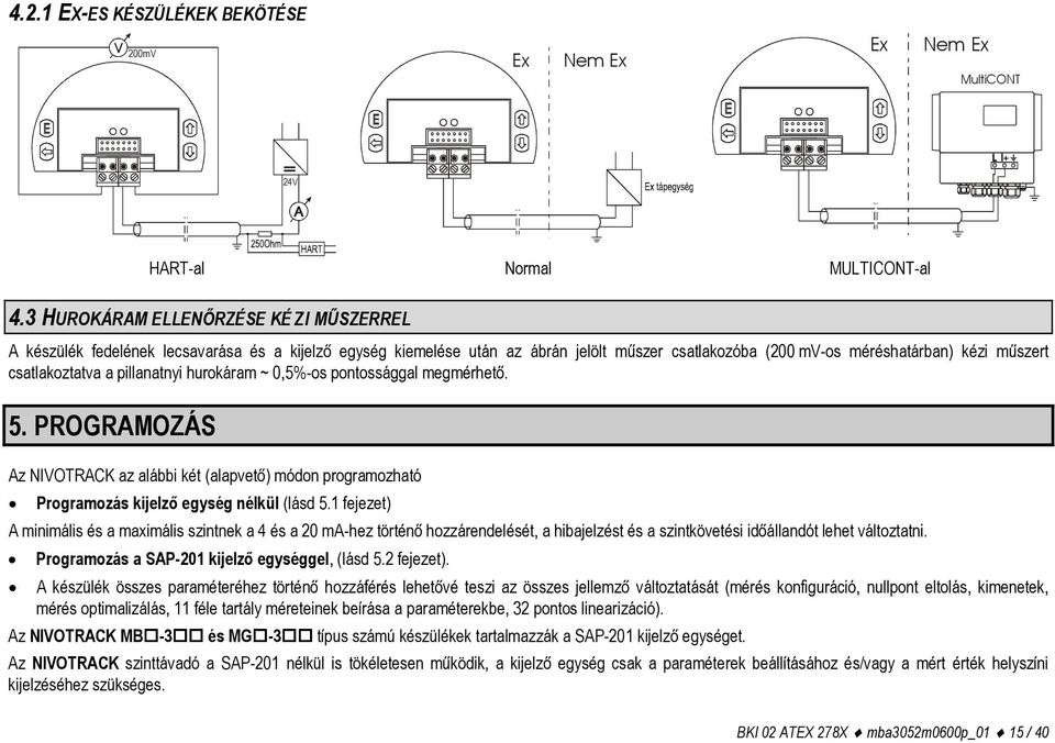 pillanatnyi hurokáram ~ 0,5%-os pontossággal megmérhető. 5. PROGRAMOZÁS Az NIVOTRACK az alábbi két (alapvető) módon programozható Programozás kijelző egység nélkül (lásd 5.