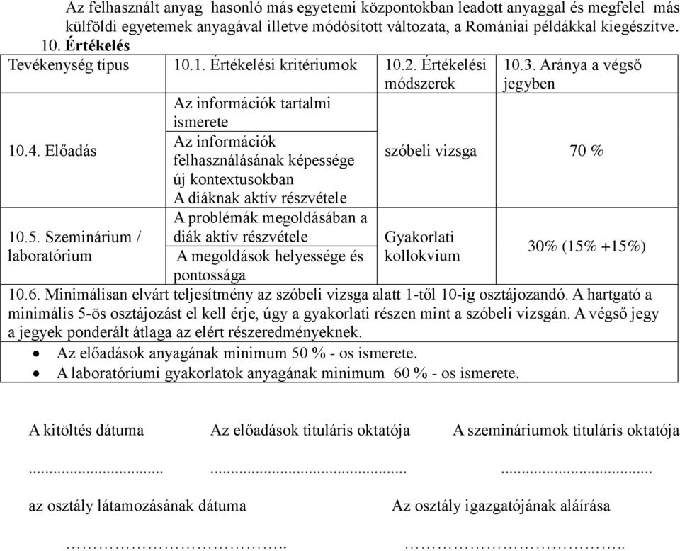 Előadás Az információk tartalmi ismerete Az információk felhasználásának képessége új kontextusokban A diáknak aktív részvétele 10.3.