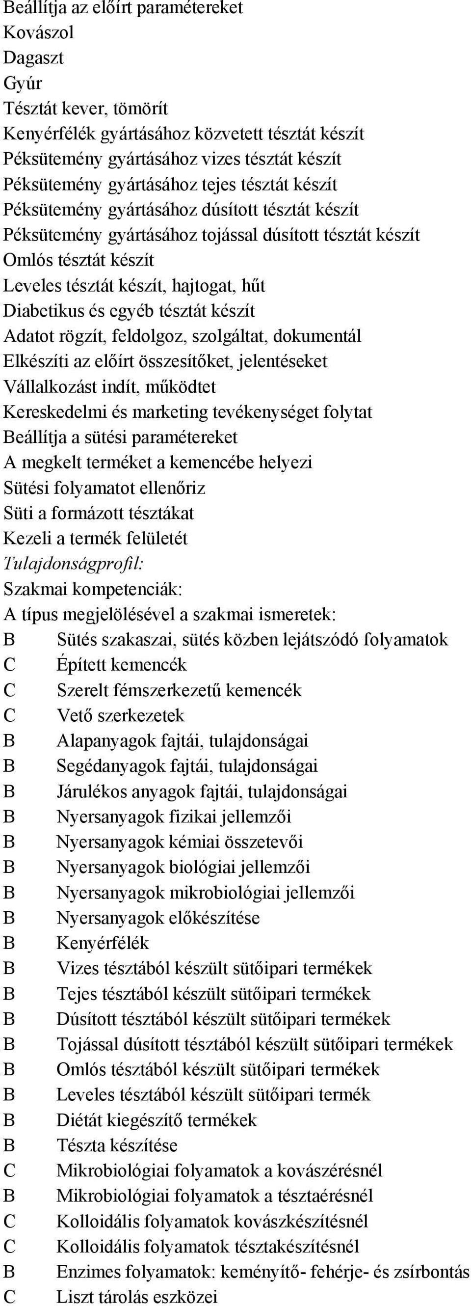 egyéb tésztát készít Adatot rögzít, feldolgoz, szolgáltat, dokumentál Elkészíti az előírt összesítőket, jelentéseket Vállalkozást indít, működtet Kereskedelmi és marketing tevékenységet folytat