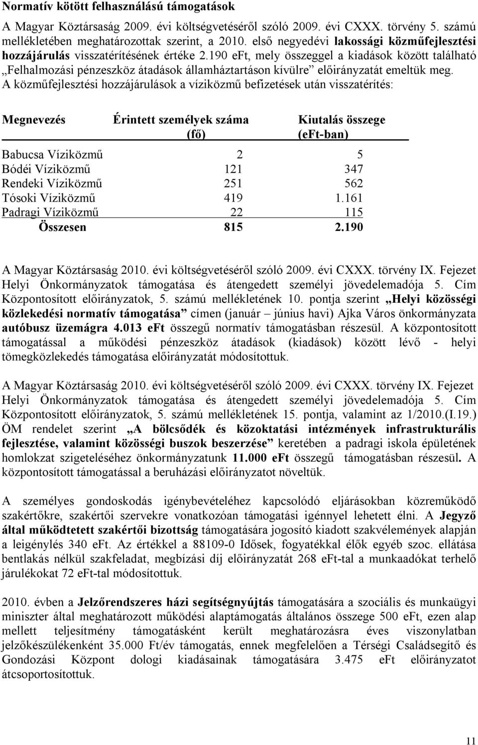 190 eft, mely összeggel a kiadások között található Felhalmozási pénzeszköz átadások államháztartáson kívülre előirányzatát emeltük meg.