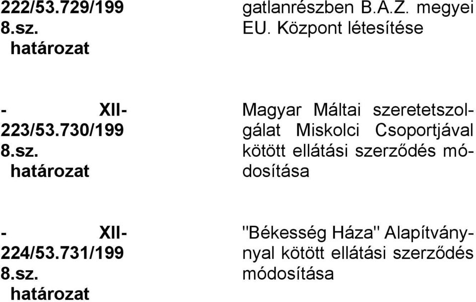 határozat Magyar Máltai szeretetszolgálat Miskolci Csoportjával kötött