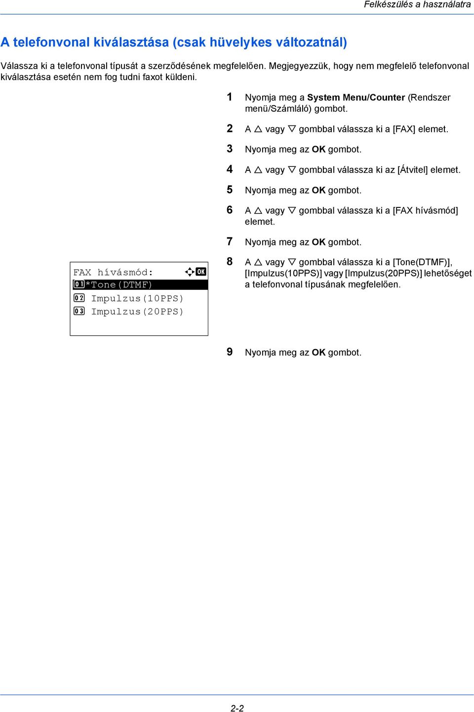 2 A vagy gombbal válassza ki a [FAX] elemet. 3 Nyomja meg az OK gombot. 4 A vagy gombbal válassza ki az [Átvitel] elemet. 5 Nyomja meg az OK gombot.