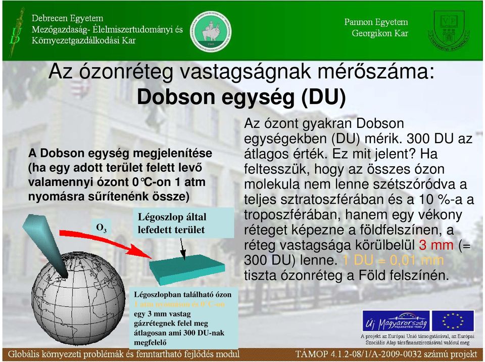 ózont gyakran Dobson egységekben (DU) mérik. 300 DU az átlagos érték. Ez mit jelent?