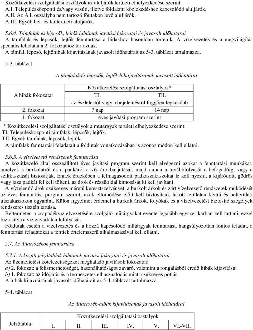 Támfalak és lépcs k, lejt k hibáinak javítási fokozatai és javasolt id határai A támfalak és lépcs k, lejt k fenntartása a hidakhoz hasonlóan történik.