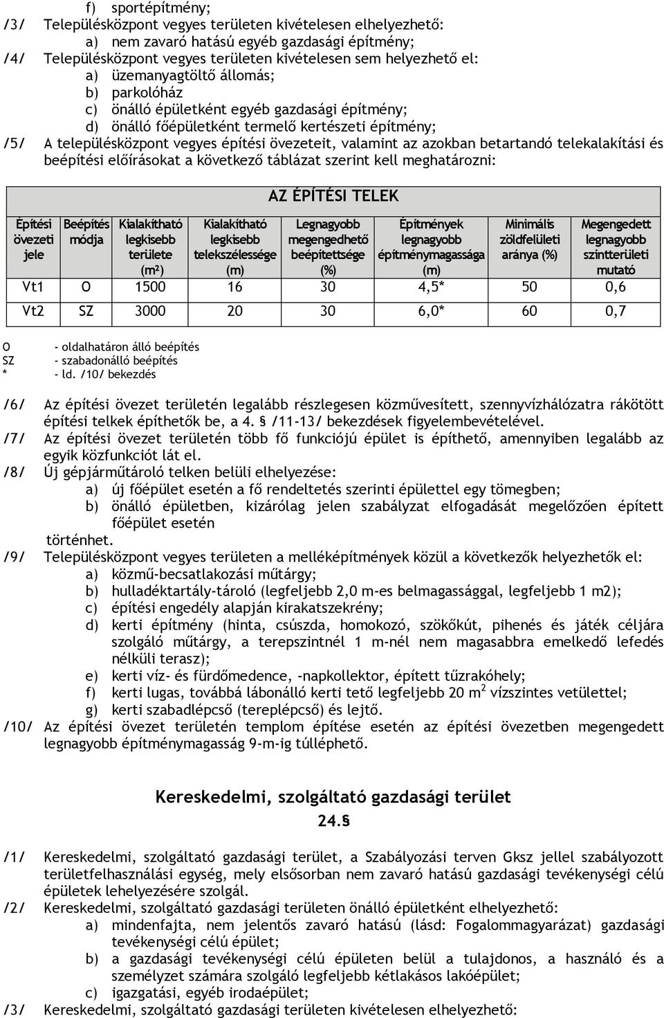 az azokban betartandó telekalakítási és beépítési előírásokat a következő táblázat szerint kell meghatározni: Építési övezeti jele Beépítés módja Kialakítható legkisebb területe (m²) Kialakítható