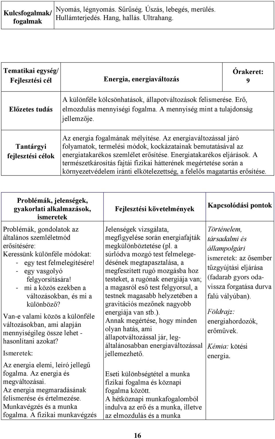 Erő, elmozdulás mennyiségi fogalma. A mennyiség mint a tulajdonság jellemzője. Az energia fogalmának mélyítése.