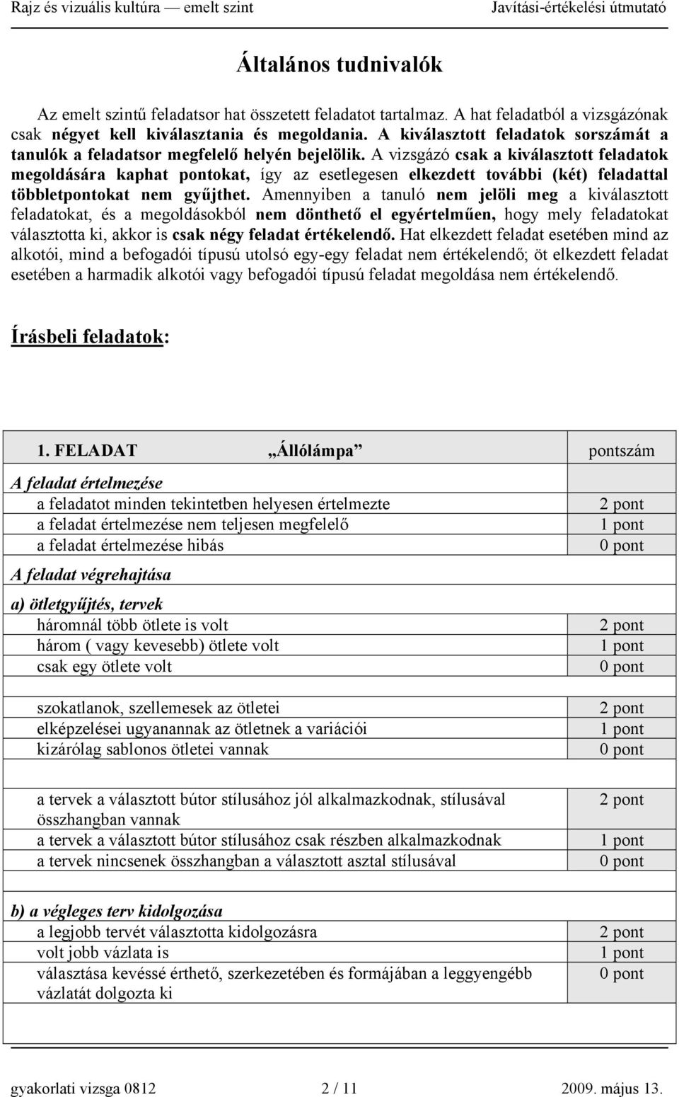 A vizsgázó csak a kiválasztott feladatok megoldására kaphat pontokat, így az esetlegesen elkezdett további (két) feladattal többletpontokat nem gyűjthet.