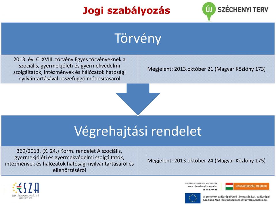 nyilvántartásával összefüggő módosításáról Megjelent: 2013.október 21 (Magyar Közlöny 173) Végrehajtási rendelet 369/2013.