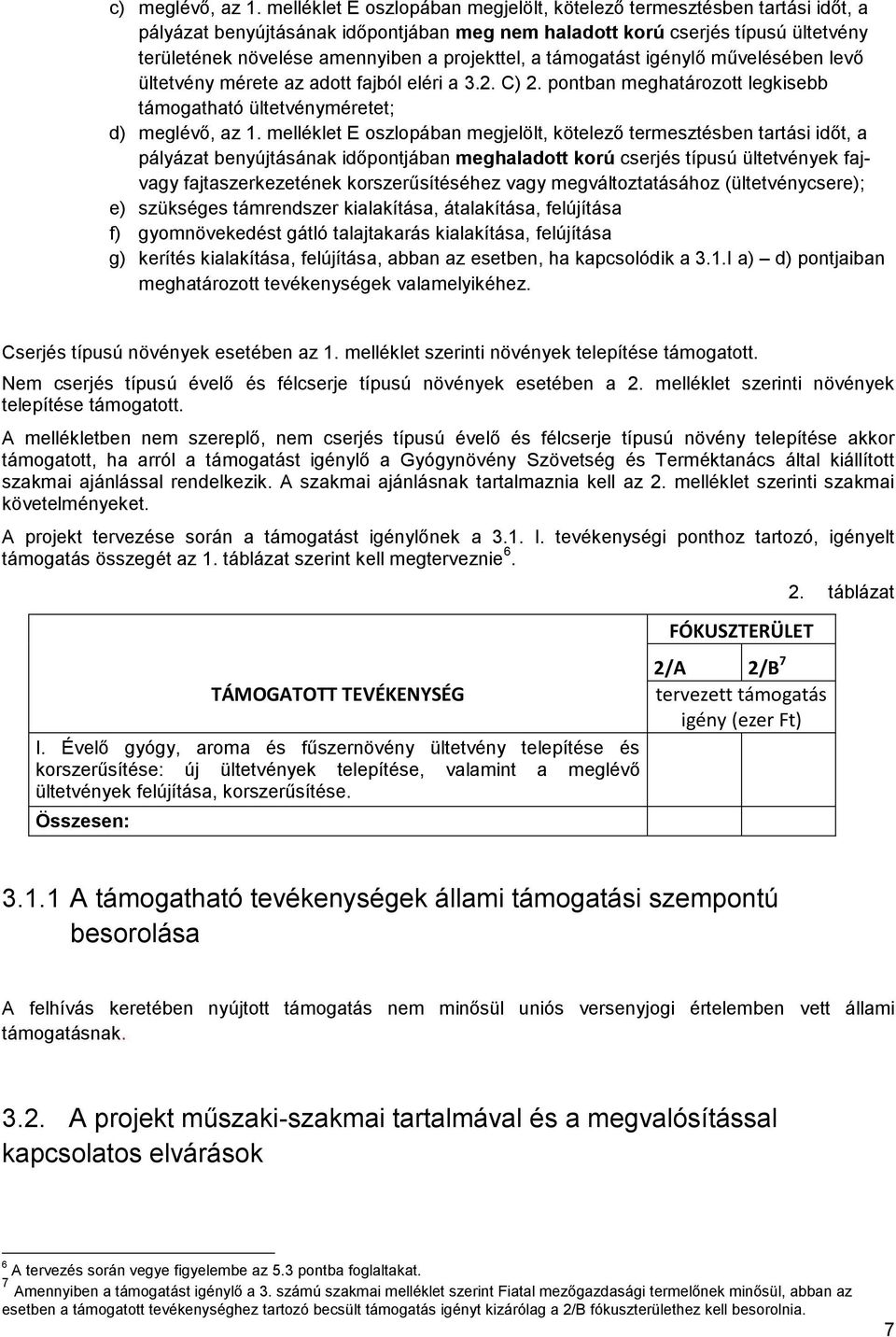 projekttel, a támogatást igénylő művelésében levő ültetvény mérete az adott fajból eléri a 3.2. C) 2. pontban meghatározott legkisebb támogatható ültetvényméretet; d) meglévő, az 1.