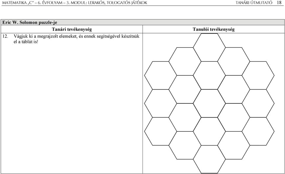 W. Solomon puzzle-je Tanári tevékenység 12.