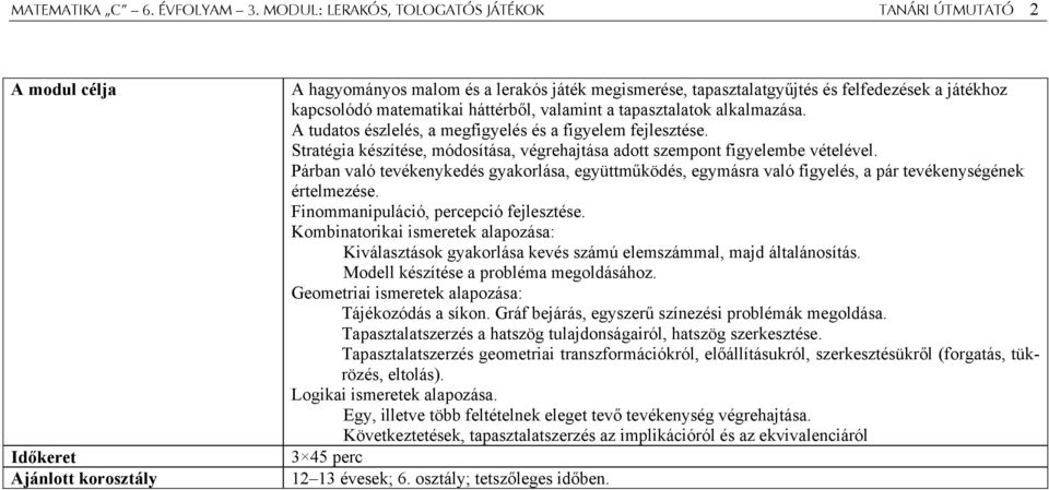 kapcsolódó matematikai háttérből, valamint a tapasztalatok alkalmazása. A tudatos észlelés, a megfigyelés és a figyelem fejlesztése.