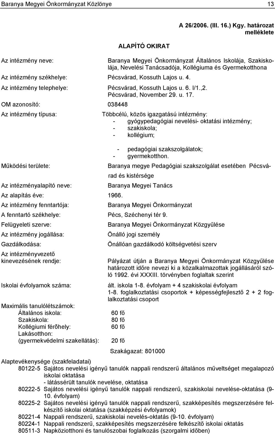 Lajos u. 4. Az intézmény telephelye: Pécsvárad, Kossuth Lajos u. 6. I/1.,2. Pécsvárad, November 29. u. 17.