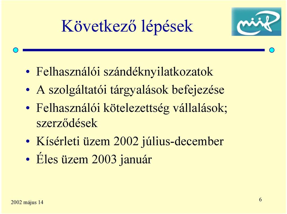 kötelezettség vállalások; szerződések Kísérleti üzem