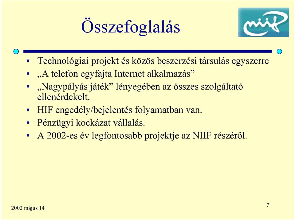 szolgáltató ellenérdekelt. HIF engedély/bejelentés folyamatban van.