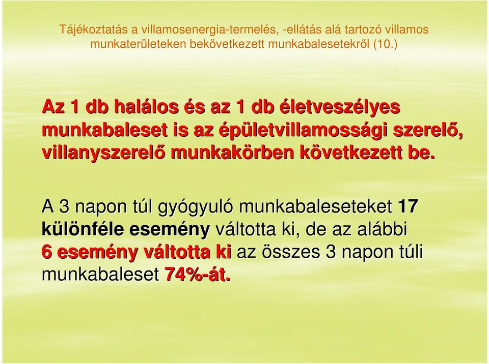 ) Az 1 db halálos los és s az 1 db életveszélyes lyes munkabaleset is az épületvillamossági szerelő,