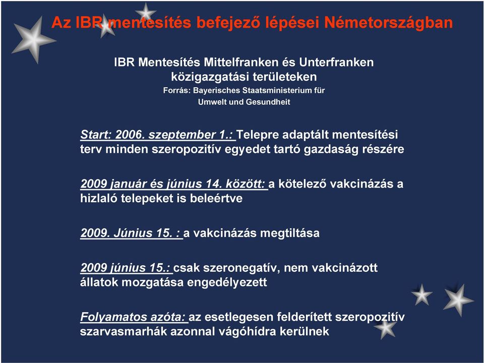 : Telepre adaptált mentesítési terv minden szeropozitív egyedet tartó gazdaság részére 2009 január és június 14.