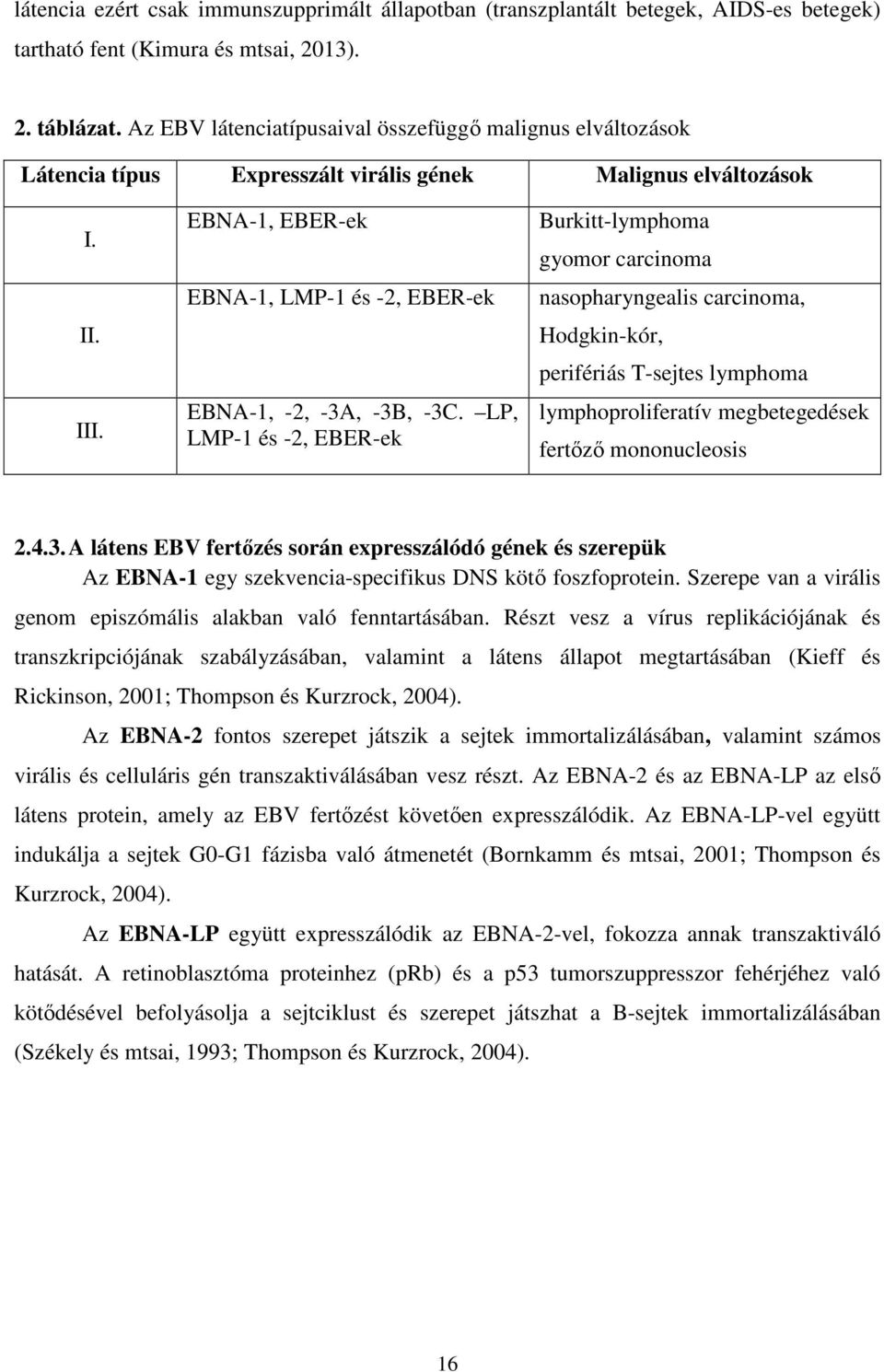 EBNA-1, EBER-ek EBNA-1, LMP-1 és -2, EBER-ek EBNA-1, -2, -3A, -3B, -3C.