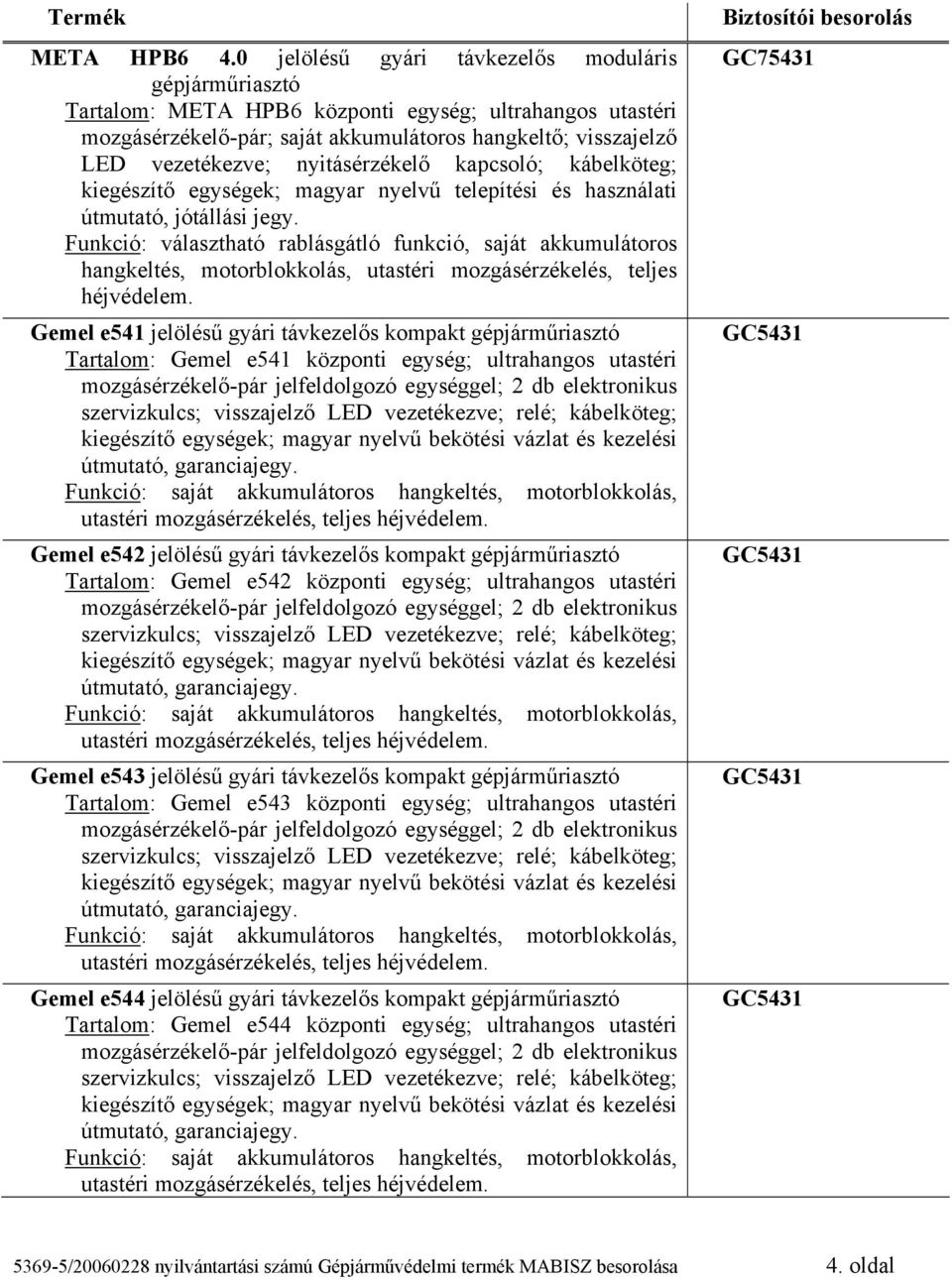 Gemel e541 központi egység; ultrahangos utastéri Gemel e542 jelölésű gyári távkezelős kompakt Tartalom: Gemel e542 központi egység; ultrahangos utastéri