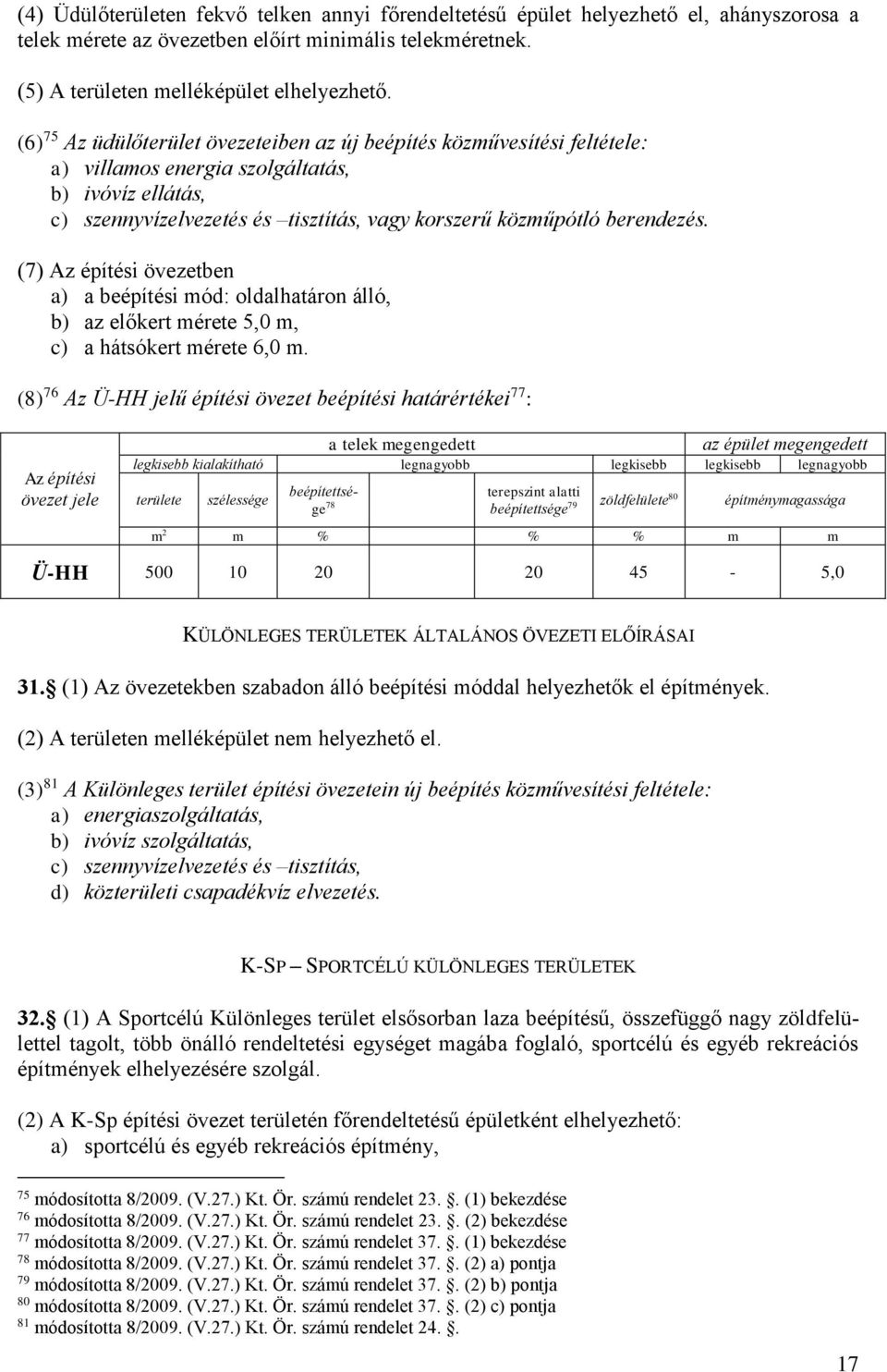 (7) Az építési övezetben a) a beépítési mód: oldalhatáron álló, b) az előkert mérete 5,0 m, c) a hátsókert mérete 6,0 m.