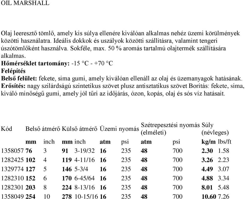 Hőmérséklet tartomány: -15 C - +70 C Belső felület: fekete, sima gumi, amely kiválóan ellenáll az olaj és üzemanyagok hatásának.